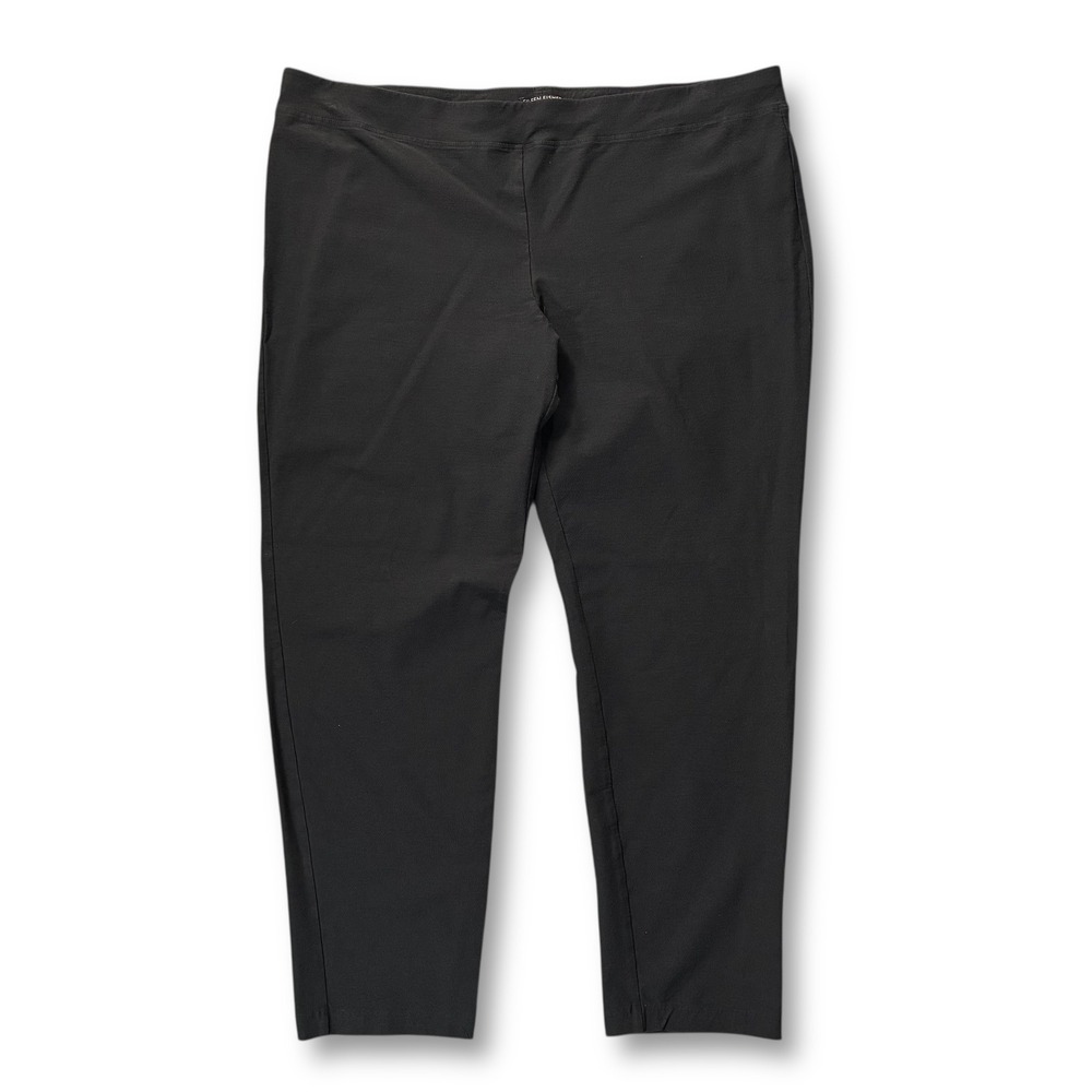 Eileen Fisher Black Pull On Straight Leg‎ Crepe Pants Elastic Waist Women 1X